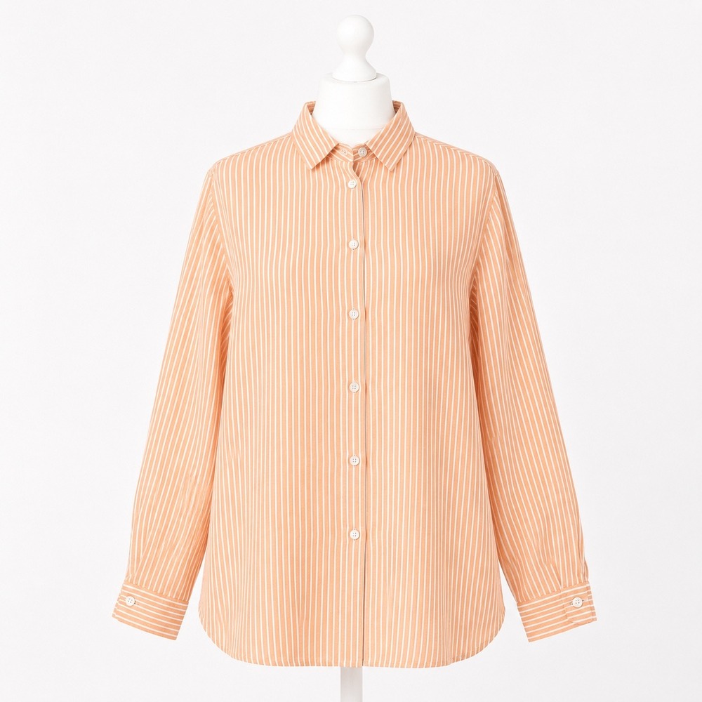 J. Jill Love Linen Orange White Striped Button Down Shirt 100% Linen Womens M